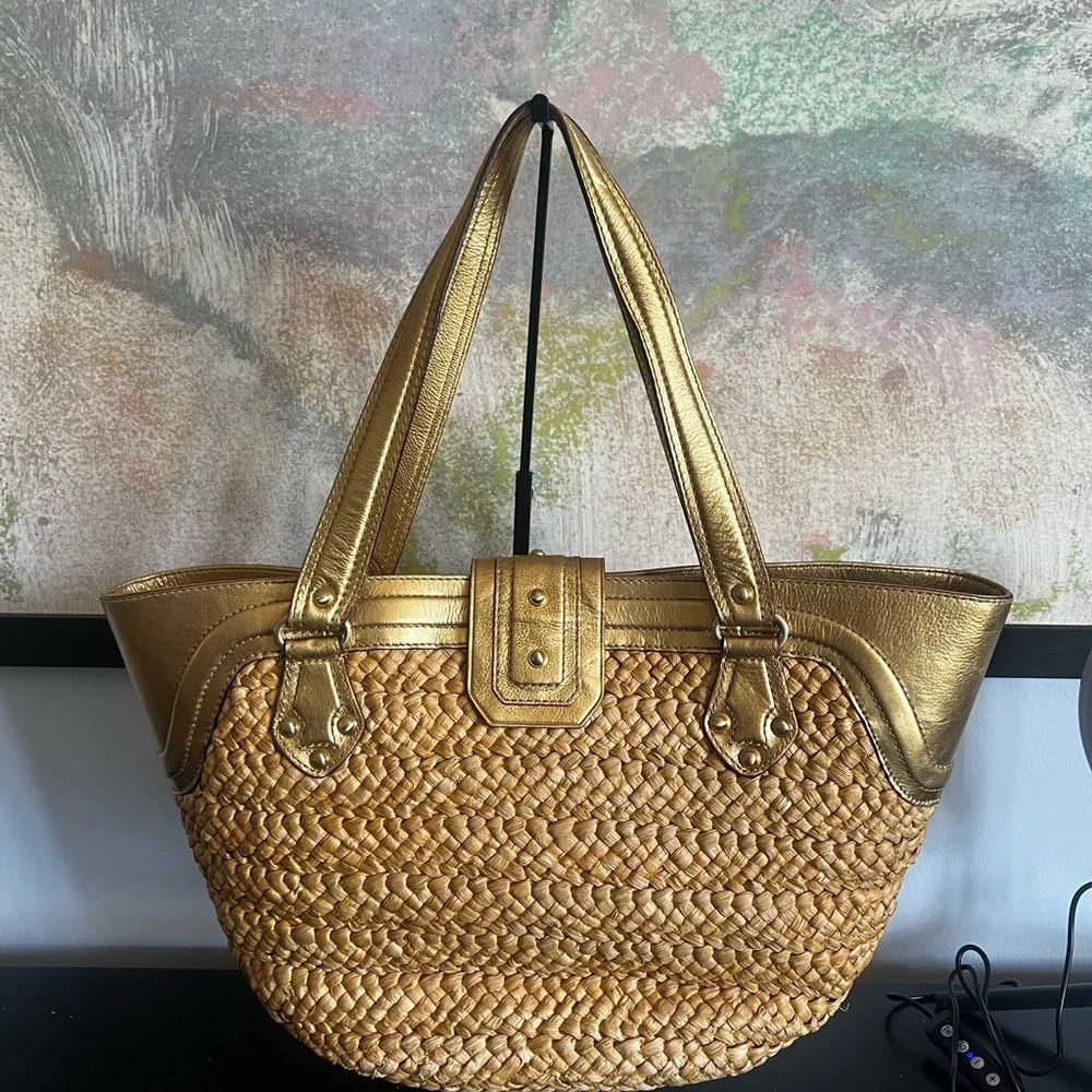 Rare Michael Kors Antique Gold Woven Wicker Tote